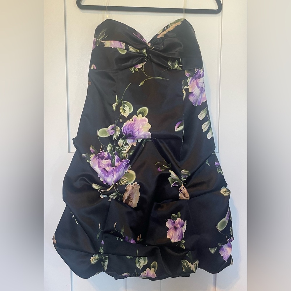 Strapless formal mini dress sweetheart black floral Homecoming wedding Y2K NWT